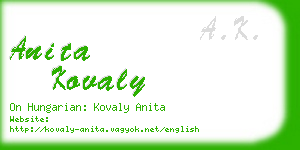 anita kovaly business card